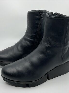 Trippen Black Leather Side-Zip Platform Ankle Boots
